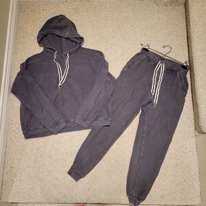 Aerie Grey Waffle Ribbed Sweatsuit Set